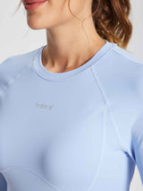 Baleaf light blue compression long-sleeve running top with visible logo and seams. #color_Light Blue