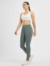 Grey fleece-lined cycling leggings with high waist, zipper pocket and reflective details #color_Dark Gray