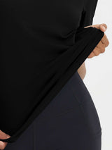 Baleaf ultra-soft black crewneck shirt: fabric texture and UPF 50+ #color_Black