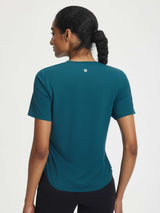 Teal Baleaf Ultra-Soft UPF 50+ crewneck shirt, back view. #color_Deep Blue
