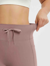 All-Season dusty rose high-waist yoga pants featuring drawstring and side pocket. #Color_Brown