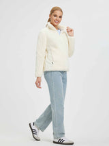 Women's cream Arctic Fleece 1/4 Zip Pullover, soft fleece with zipper pockets. #Color_White