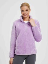 Women's purple Arctic fleece 1/4 zip pullover with soft texture #Color_White