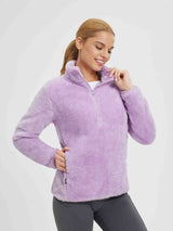 Women's lavender Arctic fleece 1/4 zip pullover with warm zipper pockets #Color_Light Purple
