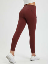 25" fleece-lined yoga leggings in burgundy with high waist and zip pockets. #color_Wine Red