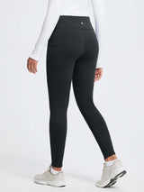 Black thermal fleece high-waist yoga leggings with side pocket #color_Black