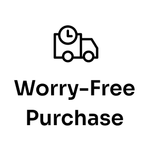 Worry-Free Purchase icon: truck with clock symbolizes protected shopping and peace of mind.