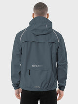 Back view: Men's BALEAF waterproof cycling rain jacket with reflective stripes & packable pocket. #color_Dark Gray