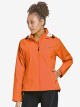 Orange Baleaf women's waterproof cycling rain jacket with hood and zippered pockets #color_Orange