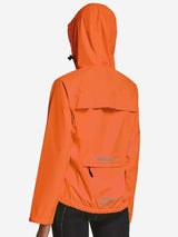 Orange BALEN women's waterproof cycling jacket, back view with hood and reflective details. #color_Orange