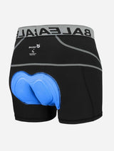 Men's black cycling shorts with blue 3D padded chamois and elastic waistband. #color_Gray
