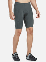 Men's dark grey UPF 50+ cycling shorts with two side pockets and padded chamois. #color_Gray