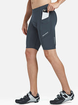 Man places phone in side pocket of charcoal BALEAF UPF 50+ cycling shorts. #color_Gray