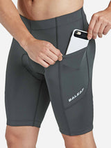 Men's grey BALEAF cycling shorts with side pocket holding a smartphone. #color_Gray