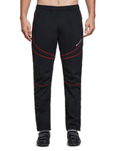 BALEAF Men's black thermal softshell cycling pants with red stitching & zipper ankles. #color_Black/Red