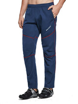 Men's BALEAF navy thermal softshell cycling pants with red stitching and zip pocket. #color_Navy Blue