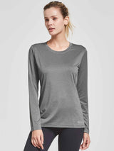 Women's UPF 50+ quick-dry long-sleeve running shirt in grey, BALEAR logo. #color_Heather Gray