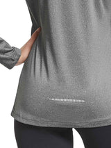Grey women's long-sleeve running shirt with quick-dry fabric and reflective detail near hem. #color_Heather Gray