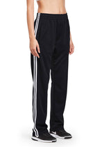 Black knit straight wide-leg running pants with white stripes #color_Black/White