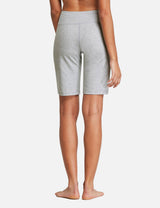 Light gray Laureate High Rise Bermuda Shorts on woman, back view. #color_Light Gray