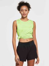 Women's neon green sleeveless workout tank tied at the side. #color_Light Green