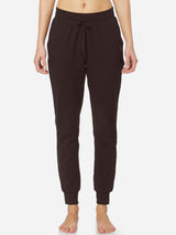 Women's dark tapered cotton sweatpants with drawstring and cuffed ankles #color_Dark Brown