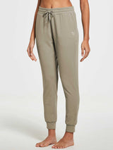 Women's Cotton Tapered Sweatpants taupe with drawstring waist & cuffed ankles. #color_Khaki