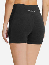 Baleaf women's charcoal heather 5" high-waisted compression biker shorts with pockets #color_Dark Gray