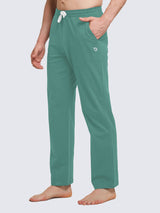 Green men's cotton lounge pants, straight-leg, drawstring waist, functional pockets, subtle logo. #color_Green
