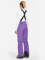 Women's purple waterproof ski bib pants with adjustable X-back straps #color_Purple