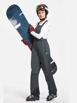 Dark grey outdoor ski bib pants with adjustable straps, articulated knees, and zipper pockets. #color_Dark Gray