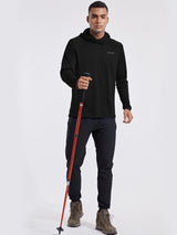Men's black BALEAF UPF 50+ sun protection hoodie with built-in mask, suitable for outdoor activities. #color_Black