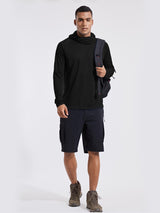 Men's black UPF 50+ sun protection hoodie with built-in mask and thumbholes. #color_Black