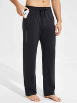 Men's dark gray cotton yoga cargo pants with zippered pocket, phone in pocket #color_Dark Gray