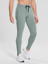 Men's sage green fleece-lined cycling tights with reflective detail, zippered pockets, ankle zips. #color_Gray