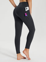 Black fleece-lined cycling leggings for women with high waist, side phone pocket, and zippered pocket. #color_Black