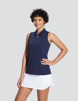 Baleaf Women's V-Neck Sleeveless Quarter-Zip Knit Polo Dark Sapphire Side