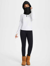 Unisex adjustable fleece ski hat with integrated hood and mask for outdoor winter sports. #color_Black