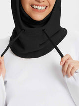 Black unisex adjustable fleece ski hat with drawcord toggles #color_Black