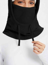 Unisex black fleece ski hat with adjustable hood and face warmer #color_Black