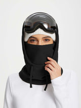 Unisex black adjustable fleece ski hat and neck gaiter with drawcord #color_Black