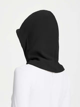 Black textured fleece-lined ski hat with adjustable drawstring, unisex. #color_Black