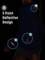 Women's sun protection full zip jacket with 5-point reflective design for safety. #color_Navy Blue