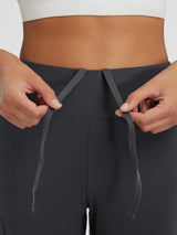 Ride & Trail Ready set: women's dark grey capris drawstring detail. #color_Black