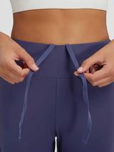 Women's navy blue cycling & hiking capris: high waist detail with drawstring. #color_Navy Blue