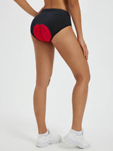 Women's black cycling underwear with bright red 4D padded seat cushion. #color_Black