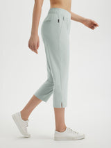 Women's 20-inch light blue high-waisted golf pants with split hem #color_Light Gray