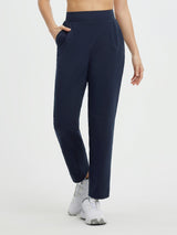 Golf pleated fleece slim-fit pants in navy blue with pockets #color_Navy Blue