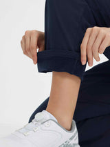 Navy golf pleated slim-fit pants fleece lining detail #color_Navy Blue