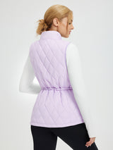 Women's light purple quilted golf vest with drawstring waist, ideal for cold weather activities. #color_Light Purple